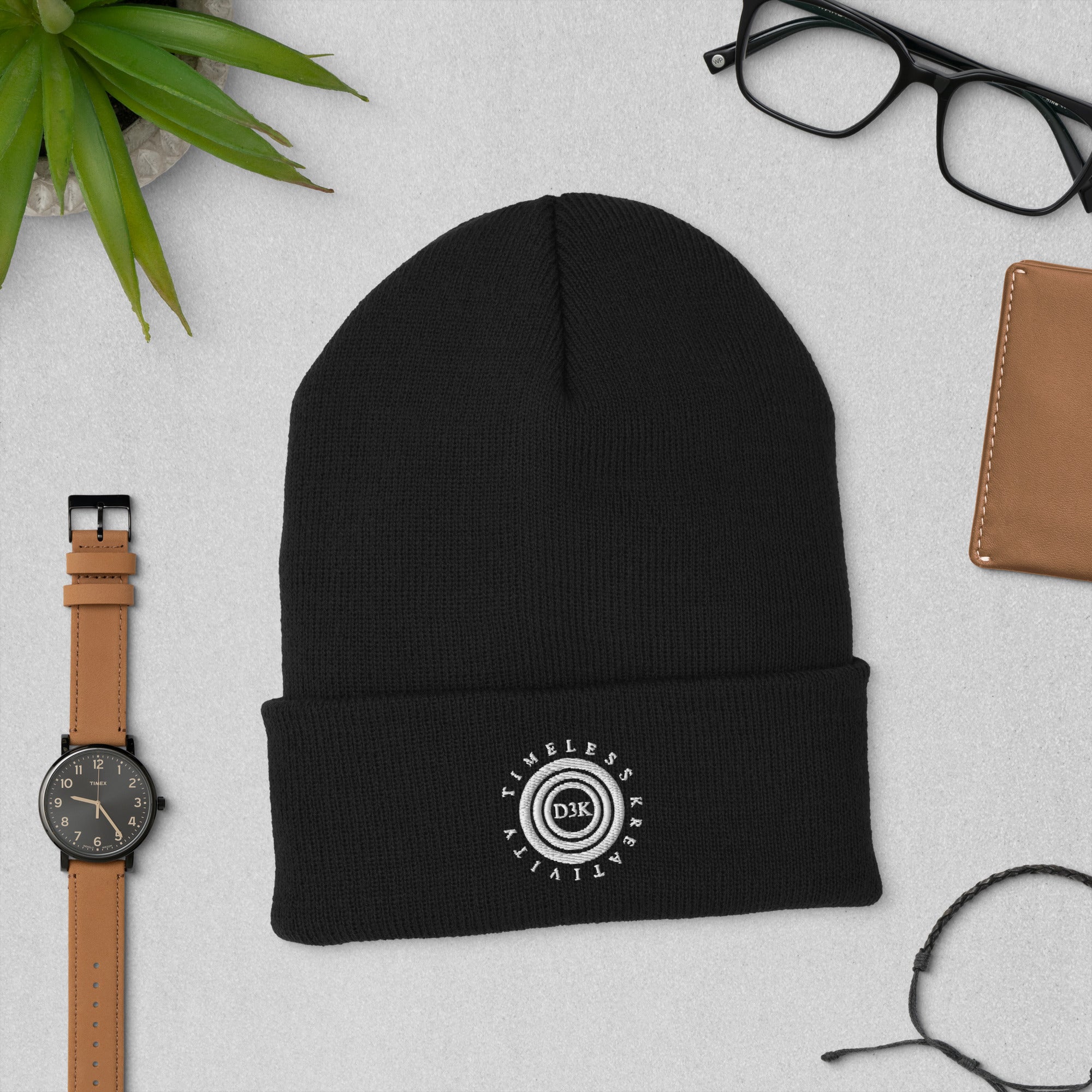 Cuffed Beanie In Black with (The White D3K Logo)