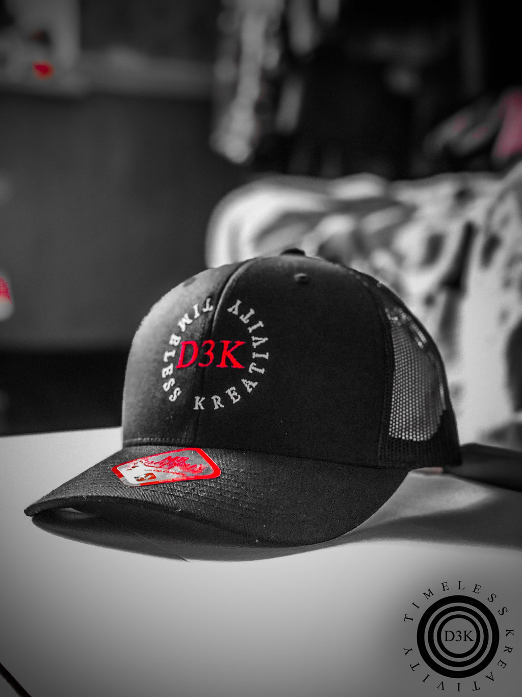 D3K Timeless Kreativity Black & Red Trucker Cap